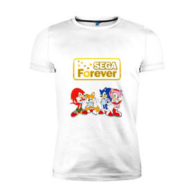 Мужская футболка премиум с принтом Sega Forever в городе Новоалтайск, 92% хлопок, 8% лайкра | приталенный силуэт, круглый вырез ворота, длина до линии бедра, короткий рукав | knuckles | sonic | tails | наклз | сега | соник | тейлз