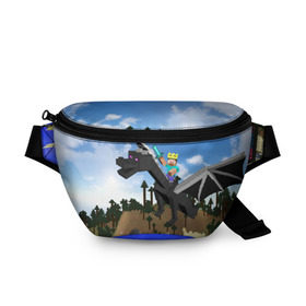 Поясная сумка 3D с принтом Стив на Эндер Драконе в городе Новоалтайск, 100% полиэстер | плотная ткань, ремень с регулируемой длиной, внутри несколько карманов для мелочей, основное отделение и карман с обратной стороны сумки застегиваются на молнию | minecraft | minekraft | stive | майнкрафт | стив | эндер дракон