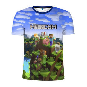 Мужская футболка 3D спортивная с принтом Максим - Minecraft в городе Новоалтайск, 100% полиэстер с улучшенными характеристиками | приталенный силуэт, круглая горловина, широкие плечи, сужается к линии бедра | Тематика изображения на принте: крипер | майнкрафт