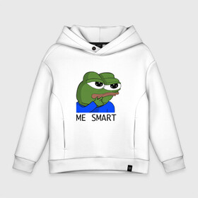 Детское худи Oversize хлопок с принтом me smart в городе Новоалтайск, френч-терри — 70% хлопок, 30% полиэстер. Мягкий теплый начес внутри —100% хлопок | боковые карманы, эластичные манжеты и нижняя кромка, капюшон на магнитной кнопке | грустная лягушка мем