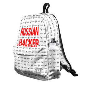 Рюкзак 3D с принтом Russian Hacker в городе Новоалтайск, 100% полиэстер | лямки с регулируемой длиной, сверху петелька, чтобы рюкзак можно было повесить на вешалку. Основное отделение закрывается на молнию, как и внешний карман. Внутри два дополнительных кармана, один из которых закрывается на молнию. По бокам два дополнительных кармашка | cracker | hacker | keyboard | russian | skull | взломщик | клавиатура | крекер | русский | хакер | череп