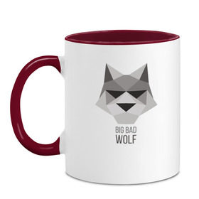Кружка двухцветная с принтом Big Bad Wolf в городе Новоалтайск, керамика | объем — 330 мл, диаметр — 80 мм. Цветная ручка и кайма сверху, в некоторых цветах — вся внутренняя часть | Тематика изображения на принте: duck sauce | абстракция | большой | вой | волк | животное | заяц | крутая | крутой | ну погоди | песня | серый | треугольник | хищник
