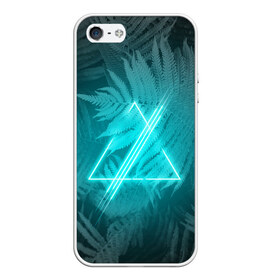 Чехол для iPhone 5/5S матовый с принтом Neon light blue в городе Новоалтайск, Силикон | Область печати: задняя сторона чехла, без боковых панелей | неон | папоротник | треугольник