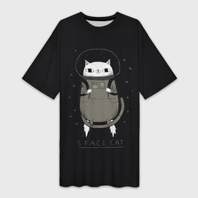 Платье-футболка 3D с принтом Кот космонавт в городе Новоалтайск,  |  | cat | cosmic | cute | galaxy | night | space | stars | universe | вселенная | галактика | звезды | космический | космонавт | космос | кот | котик | котэ | милый | ночь