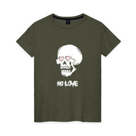 Женская футболка хлопок с принтом No love skull в городе Новоалтайск, 100% хлопок | прямой крой, круглый вырез горловины, длина до линии бедер, слегка спущенное плечо | guccigang | hearts | nolove | дремин | ивандремин | любовь | нелюбовь | сердечки | сердце | фэйс | череп