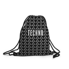 Рюкзак-мешок 3D с принтом Techno в городе Новоалтайск, 100% полиэстер | плотность ткани — 200 г/м2, размер — 35 х 45 см; лямки — толстые шнурки, застежка на шнуровке, без карманов и подкладки | ebm | edm | hi nrg | techno | габбер | даб | детройт | дип | индастриал | италиан | минимал | музыка | синтипоп | тек хаус | техно | фанк | хард | чикаго хаус | шранц | эйсид | электро | электронная