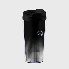 Термокружка-непроливайка с принтом MERCEDES BENZ SPORT в городе Новоалтайск, внутренняя часть — пищевой пластик, наружная часть — прозрачный пластик, между ними — полиграфическая вставка с рисунком | объем — 350 мл, герметичная крышка | mercedes | марка | машины | мерседес