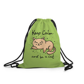 Рюкзак-мешок 3D с принтом Keep Calm and be a cat в городе Новоалтайск, 100% полиэстер | плотность ткани — 200 г/м2, размер — 35 х 45 см; лямки — толстые шнурки, застежка на шнуровке, без карманов и подкладки | cat | keep calm | домашние любимцы | животные | котики | котэ | котята | любовь | милые
