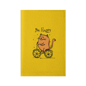 Обложка для паспорта матовая кожа с принтом Be Happy,cat в городе Новоалтайск, натуральная матовая кожа | размер 19,3 х 13,7 см; прозрачные пластиковые крепления | cat | домашние любимцы | животные | котики | котэ | котята | любовь | милые