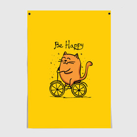 Постер с принтом Be Happy,cat в городе Новоалтайск, 100% бумага
 | бумага, плотность 150 мг. Матовая, но за счет высокого коэффициента гладкости имеет небольшой блеск и дает на свету блики, но в отличии от глянцевой бумаги не покрыта лаком | cat | домашние любимцы | животные | котики | котэ | котята | любовь | милые