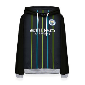 Женская толстовка 3D с принтом Man City Форма Гостевая 18/19 в городе Новоалтайск, 100% полиэстер  | двухслойный капюшон со шнурком для регулировки, мягкие манжеты на рукавах и по низу толстовки, спереди карман-кенгуру с мягким внутренним слоем. | 2019 | aguero | city | de bruyne | kevin | kit | kun | manchester | sergio | горожане | де брюйне | кан | кевин | манчестер | новая | серхио | сити | форма | футбольная