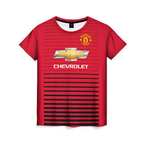 Женская футболка 3D с принтом Man United Форма Home 18/19 в городе Новоалтайск, 100% полиэфир ( синтетическое хлопкоподобное полотно) | прямой крой, круглый вырез горловины, длина до линии бедер | mu | манчестер юнайтед | мю | форма