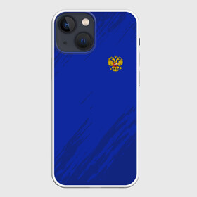 Чехол для iPhone 13 mini с принтом RUSSIA SPORT в городе Новоалтайск,  |  | russia | белый | болельщик | герб | двуглавый орел | корона | красный | лошадь | модные | надписи | орел | патриот | россия | синий | спорт | спортивные | триколор | униформа | фанат | цвет