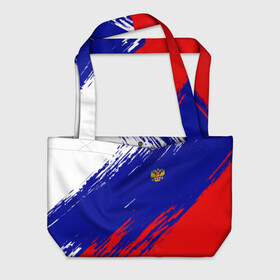 Пляжная сумка 3D с принтом RUSSIA SPORT / РОССИЯ СПОРТ в городе Новоалтайск, 100% полиэстер | застегивается на металлическую кнопку; внутренний карман застегивается на молнию. Стенки укреплены специальным мягким материалом, чтобы защитить содержимое от несильных ударов
 | russia | белый | болельщик | герб | двуглавый орел | корона | красный | лошадь | модные | надписи | орел | патриот | россия | синий | спорт | спортивные | триколор | униформа | фанат | цвет