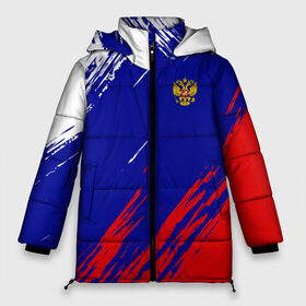 Женская зимняя куртка 3D с принтом RUSSIA SPORT РОССИЯ СПОРТ в городе Новоалтайск, верх — 100% полиэстер; подкладка — 100% полиэстер; утеплитель — 100% полиэстер | длина ниже бедра, силуэт Оверсайз. Есть воротник-стойка, отстегивающийся капюшон и ветрозащитная планка. 

Боковые карманы с листочкой на кнопках и внутренний карман на молнии | russia | белый | болельщик | герб | двуглавый орел | корона | красный | лошадь | модные | надписи | орел | патриот | россия | синий | спорт | спортивные | триколор | униформа | фанат | цвет