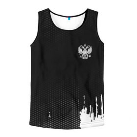 Мужская майка 3D с принтом Russia black collection в городе Новоалтайск, 100% полиэстер | круглая горловина, приталенный силуэт, длина до линии бедра. Пройма и горловина окантованы тонкой бейкой | Тематика изображения на принте: abstraction | grunge | russia | sport | абстракция | герб | краска | русский | символика рф | спорт | спортивный | триколор | униформа | форма | я русский