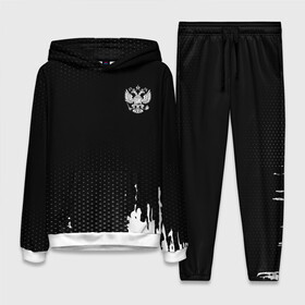 Женский костюм 3D (с толстовкой) с принтом Russia black collection в городе Новоалтайск,  |  | abstraction | grunge | russia | sport | абстракция | герб | краска | русский | символика рф | спорт | спортивный | триколор | униформа | форма | я русский