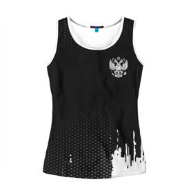 Женская майка 3D с принтом Russia black collection в городе Новоалтайск, 100% полиэстер | круглая горловина, прямой силуэт, длина до линии бедра | abstraction | grunge | russia | sport | абстракция | герб | краска | русский | символика рф | спорт | спортивный | триколор | униформа | форма | я русский