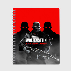Тетрадь с принтом Wolfenstein The New Order в городе Новоалтайск, 100% бумага | 48 листов, плотность листов — 60 г/м2, плотность картонной обложки — 250 г/м2. Листы скреплены сбоку удобной пружинной спиралью. Уголки страниц и обложки скругленные. Цвет линий — светло-серый
 | game | вильгельм череп штрассе | вольфенштайн: новый порядок | игра | игрок | молот евы | оружие | уильям бласковиц | шутер