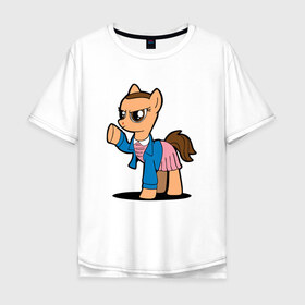 Мужская футболка хлопок Oversize с принтом My Strange Pony в городе Новоалтайск, 100% хлопок | свободный крой, круглый ворот, “спинка” длиннее передней части | my little pony | stranger things | дружба | мой маленький пони | очень странные дела
