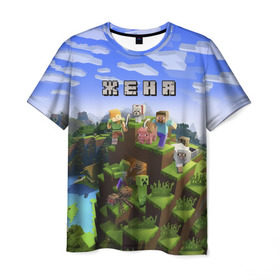 Мужская футболка 3D с принтом Женя - Minecraft в городе Новоалтайск, 100% полиэфир | прямой крой, круглый вырез горловины, длина до линии бедер | minecraft | добывать | евгений | евгения | жека | женька | женя | игра | игрушка | имя | компьютерная | кубики | майкрафт | майн крафт | майнкрафт | пиксели | пиксель | ремесло | с именем | шахта