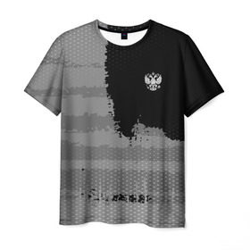 Мужская футболка 3D с принтом Russia Sport collection Gray в городе Новоалтайск, 100% полиэфир | прямой крой, круглый вырез горловины, длина до линии бедер | Тематика изображения на принте: abstraction | grunge | russia | sport | абстракция | герб | краска | русский | символика рф | спорт | спортивный | триколор | униформа | форма | я русский