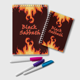 Блокнот с принтом Black Sabbath в городе Новоалтайск, 100% бумага | 48 листов, плотность листов — 60 г/м2, плотность картонной обложки — 250 г/м2. Листы скреплены удобной пружинной спиралью. Цвет линий — светло-серый
 | Тематика изображения на принте: rock | группы | дым | металл | музыка | огонь | пламя | рок | рокер | тяжелый