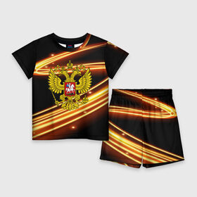 Детский костюм с шортами 3D с принтом Russia collection в городе Новоалтайск,  |  | abstraction | grunge | russia | sport | абстракция | герб | краска | русский | символика рф | спорт | спортивный | триколор | униформа | форма | я русский