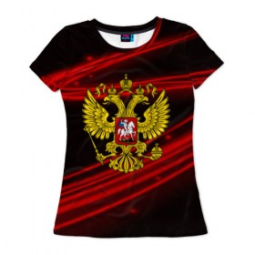 Женская футболка 3D с принтом Russia collection 2018 в городе Новоалтайск, 100% полиэфир ( синтетическое хлопкоподобное полотно) | прямой крой, круглый вырез горловины, длина до линии бедер | abstraction | grunge | russia | sport | абстракция | герб | краска | русский | символика рф | спорт | спортивный | триколор | униформа | форма | я русский