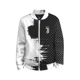 Детский бомбер 3D с принтом Juventus uniform black 2018 в городе Новоалтайск, 100% полиэстер | застегивается на молнию, по бокам два кармана без застежек, мягкие манжеты, по низу бомбера и на воротнике — эластичная резинка | football | soccer | ювентус