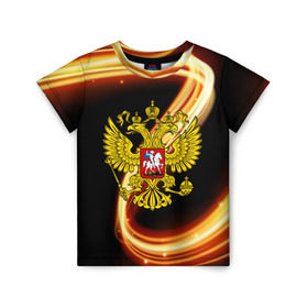 Детская футболка 3D с принтом Герб РФ collection line в городе Новоалтайск, 100% гипоаллергенный полиэфир | прямой крой, круглый вырез горловины, длина до линии бедер, чуть спущенное плечо, ткань немного тянется | abstraction | grunge | russia | sport | абстракция | герб | краска | русский | символика рф | спорт | спортивный | триколор | униформа | форма | я русский