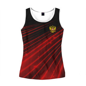 Женская майка 3D с принтом Russia Sport 2018 uniform в городе Новоалтайск, 100% полиэстер | круглая горловина, прямой силуэт, длина до линии бедра | abstraction | grunge | russia | sport | абстракция | герб | краска | русский | символика рф | спорт | спортивный | триколор | униформа | форма | я русский