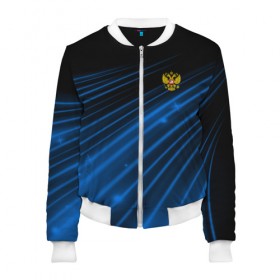 Женский бомбер 3D с принтом Russia Sport 2018 uniform в городе Новоалтайск, 100% полиэстер | застегивается на молнию, по бокам два кармана без застежек, мягкие манжеты, по низу бомбера и на воротнике — эластичная резинка | abstraction | grunge | russia | sport | абстракция | герб | краска | русский | символика рф | спорт | спортивный | триколор | униформа | форма | я русский