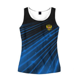 Женская майка 3D с принтом Russia Sport 2018 uniform в городе Новоалтайск, 100% полиэстер | круглая горловина, прямой силуэт, длина до линии бедра | abstraction | grunge | russia | sport | абстракция | герб | краска | русский | символика рф | спорт | спортивный | триколор | униформа | форма | я русский