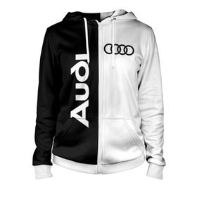 Женская толстовка 3D на молнии с принтом Audi в городе Новоалтайск, 100% полиэстер | длина до линии бедра, манжеты и пояс оформлены мягкой тканевой резинкой, двухслойный капюшон со шнурком для регулировки, спереди молния, по бокам два кармана | ауди | кольца | лого