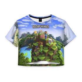 Женская футболка 3D укороченная с принтом Карина - Minecraft в городе Новоалтайск, 100% полиэстер | круглая горловина, длина футболки до линии талии, рукава с отворотами | minecraft | добывать | игра | игрушка | имя | кари | карина | каринка | кариночка | компьютерная | кубики | майкрафт | майн крафт | майнкрафт | пиксели | пиксель | ремесло | с именем | шахта