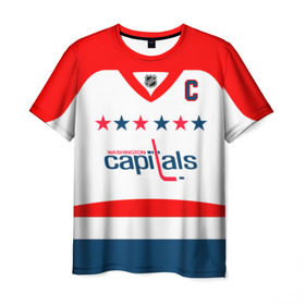 Мужская футболка 3D с принтом Ovechkin Washington Capitals White в городе Новоалтайск, 100% полиэфир | прямой крой, круглый вырез горловины, длина до линии бедер | овечкин | ови
