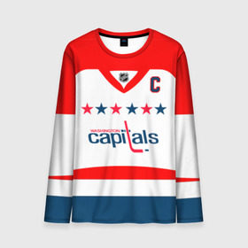 Мужской лонгслив 3D с принтом Ovechkin Washington Capitals White в городе Новоалтайск, 100% полиэстер | длинные рукава, круглый вырез горловины, полуприлегающий силуэт | овечкин | ови