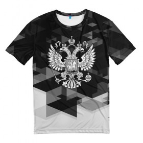 Мужская футболка 3D с принтом Russia Black&White Abstract в городе Новоалтайск, 100% полиэфир | прямой крой, круглый вырез горловины, длина до линии бедер | russia | абстракция | арт | геометрия | герб | орел | патриот | патриотизм | российский | россия | символика | черно белый | я русский