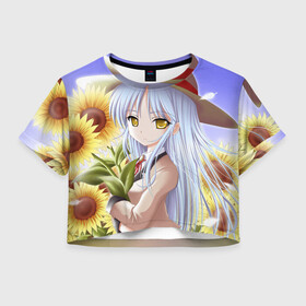 Женская футболка Crop-top 3D с принтом Sun в городе Новоалтайск, 100% полиэстер | круглая горловина, длина футболки до линии талии, рукава с отворотами | angel beats | anime | kanade | nakamura | ангельские ритмы | аниме
