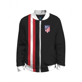 Детский бомбер 3D с принтом Atletico Madrid Line Edition в городе Новоалтайск, 100% полиэстер | застегивается на молнию, по бокам два кармана без застежек, мягкие манжеты, по низу бомбера и на воротнике — эластичная резинка | Тематика изображения на принте: атлетико мадрид | эмблема