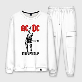 Мужской костюм хлопок с принтом AC DC stiff upper lip в городе Новоалтайск, 100% хлопок | на свитшоте круглая горловина, мягкая резинка по низу. Брюки заужены к низу, на них два вида карманов: два “обычных” по бокам и два объемных, с клапанами, расположенные ниже линии бедра. Брюки с мягкой трикотажной резинкой на поясе и по низу штанин. В поясе для дополнительного комфорта — широкие завязки | ac dc | acdc | acdc ас дс | австралийская | ангус янг | асдс | блюз | группа | крис слэйд | метал | молния | музыка | музыканты | певцы | рок | рок н ролл | стиви янг | хард | хардрок | эксл роуз