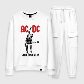 Женский костюм хлопок с принтом AC/DC stiff upper lip в городе Новоалтайск, 100% хлопок | на свитшоте круглая горловина, мягкая резинка по низу. Брюки заужены к низу, на них два вида карманов: два 