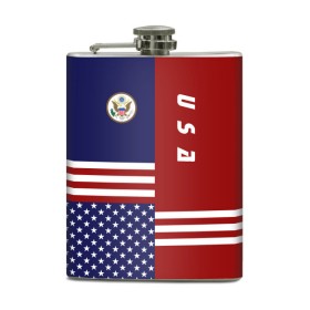 Фляга с принтом USA (США) в городе Новоалтайск, металлический корпус | емкость 0,22 л, размер 125 х 94 мм. Виниловая наклейка запечатывается полностью | us | usa | америка | американец | американка | американцы | америки | герб | доллар | знак | надпись | патриот | полосы | символ | соединенные | страна | сша | флаг | флага | цвета | штаты