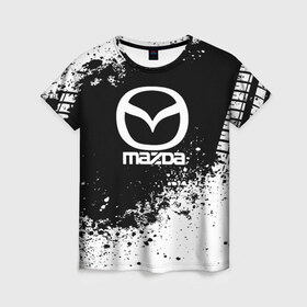 Женская футболка 3D с принтом Mazda abstract sport в городе Новоалтайск, 100% полиэфир ( синтетическое хлопкоподобное полотно) | прямой крой, круглый вырез горловины, длина до линии бедер | auto | automobile | car | machine | mazda | motor | motor car | sport car | автомашина | бренд | легковой автомобиль | мазда | марка | спортивный автомобиль | тачка
