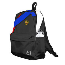 Рюкзак 3D с принтом RUSSIA SPORT в городе Новоалтайск, 100% полиэстер | лямки с регулируемой длиной, сверху петелька, чтобы рюкзак можно было повесить на вешалку. Основное отделение закрывается на молнию, как и внешний карман. Внутри два дополнительных кармана, один из которых закрывается на молнию. По бокам два дополнительных кармашка | Тематика изображения на принте: russia | sport | белый | герб | двуглавый орел | красный | патриот | россия | синий | спорт | спортивные | триколор | униформа
