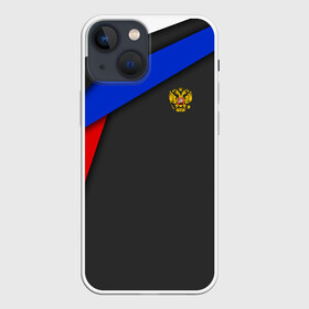 Чехол для iPhone 13 mini с принтом RUSSIA SPORT в городе Новоалтайск,  |  | russia | sport | белый | герб | двуглавый орел | красный | патриот | россия | синий | спорт | спортивные | триколор | униформа