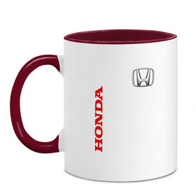 Кружка двухцветная с принтом Honda в городе Новоалтайск, керамика | объем — 330 мл, диаметр — 80 мм. Цветная ручка и кайма сверху, в некоторых цветах — вся внутренняя часть | accord | acty | amaze | avancier | br v | brio | city | civic | cr | crider | crosstour | honda | hybrid | motor co | авто | автомобиль | знак | лого | машина | мотор | символ | тачка | хонда | эмблема