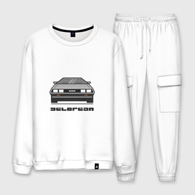 Мужской костюм хлопок с принтом Delorean в городе Новоалтайск, 100% хлопок | на свитшоте круглая горловина, мягкая резинка по низу. Брюки заужены к низу, на них два вида карманов: два “обычных” по бокам и два объемных, с клапанами, расположенные ниже линии бедра. Брюки с мягкой трикотажной резинкой на поясе и по низу штанин. В поясе для дополнительного комфорта — широкие завязки | car | delorian | автомобиль