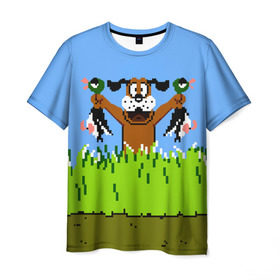 Мужская футболка 3D с принтом Duck Hunt в городе Новоалтайск, 100% полиэфир | прямой крой, круглый вырез горловины, длина до линии бедер | 8 bit | 8 бит | dendy | dog | duck | hunt | nes | nintendo | oldschool | pixel art | денди | игра | нинтендо | охота | собака